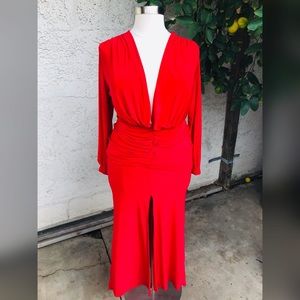 Fashion to figure super sexy red Plunge maxi dress